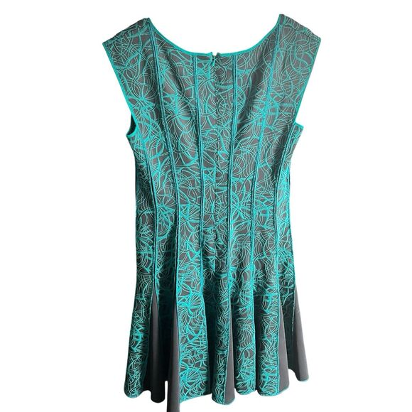 Tadashi Shoji Dress L Green Brocade Fit Flare Cocktail Wedding Guest Elegant - Picture 2 of 15